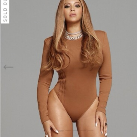 adidas Ivy Park Icy 3 stripe padded shoulder Brown Long Sleeve Bodysuit size M - Picture 1 of 5